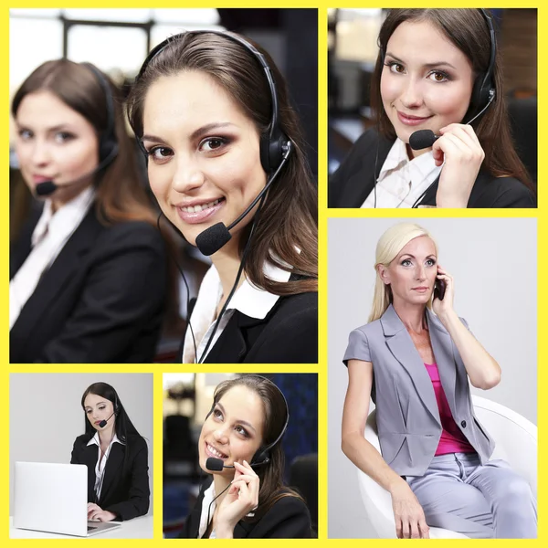 Callcenter Collage Människor Svara Telefoner — Stockfoto