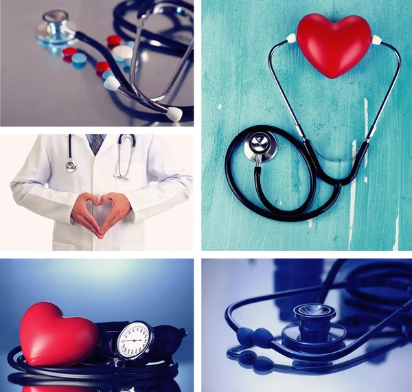 Κολάζ των ιατρικών εικόνων. Έννοια της καρδιολογίας — Φωτογραφία Αρχείου