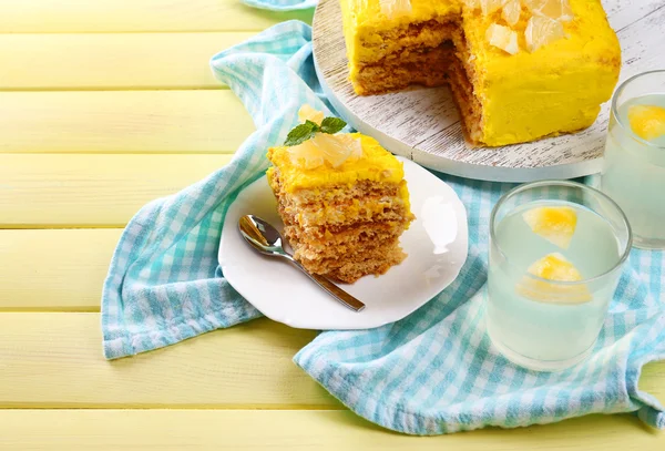 Tasty lemon dessert on wooden table — Stock Photo, Image