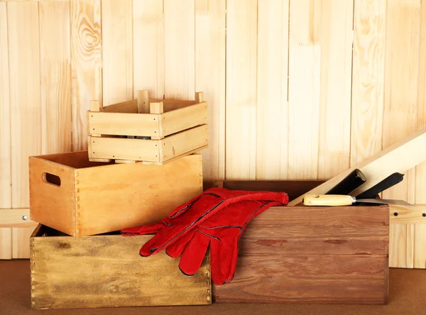 Wooden boxes in workshop — Stock Photo, Image