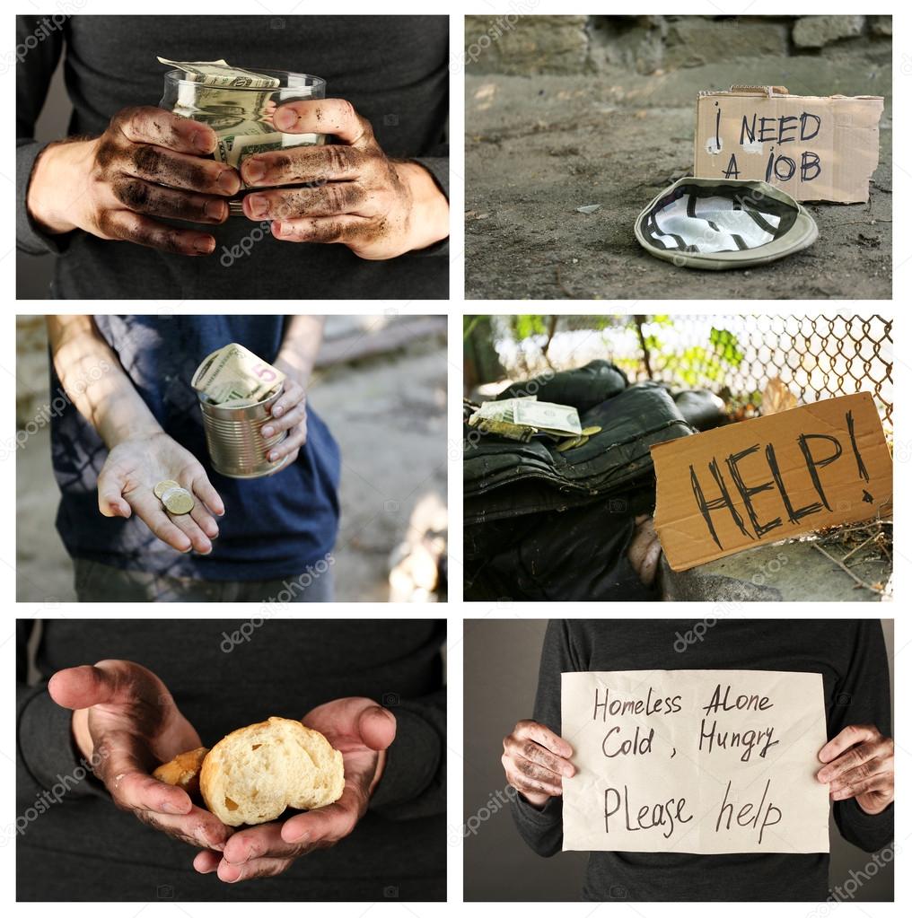 Homeless men ask for help collage