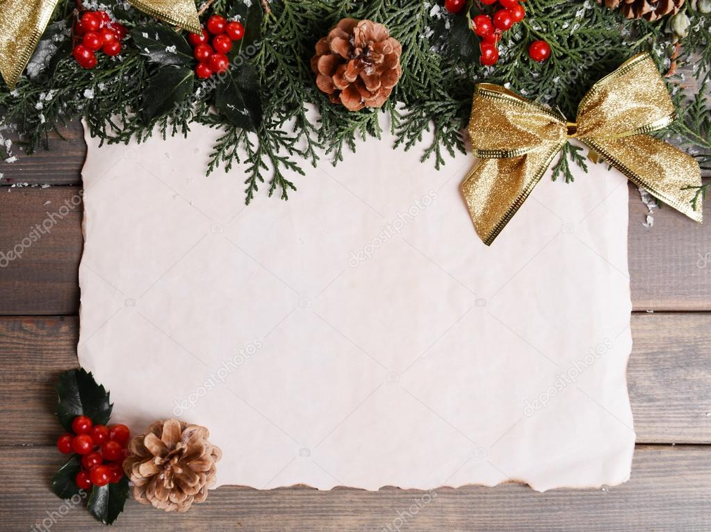 Christmas card on wooden background