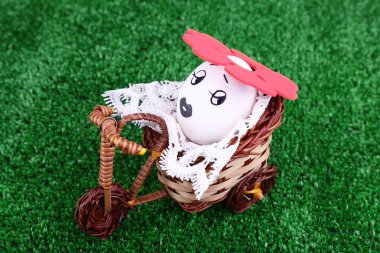 Yumurta binicilik bisiklet yeşil zemin üzerine