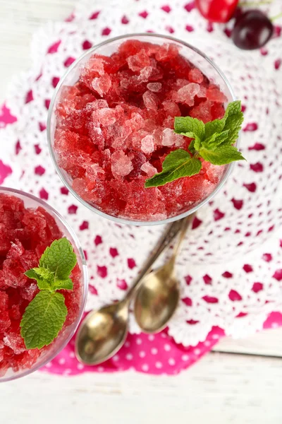 Cherry granita in glass bowl — Stock Photo, Image