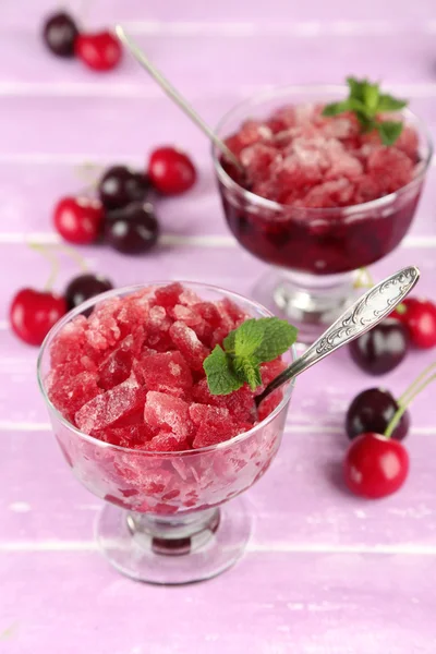 Cherry granita in glass bowls — Stock Photo, Image