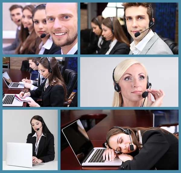 Callcenter Collage Människor Svara Telefoner — Stockfoto