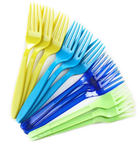 Bright plastic disposable tableware — Stock Photo, Image