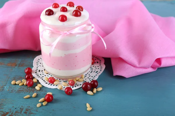 Raspberry milk dessert — Stock Photo, Image