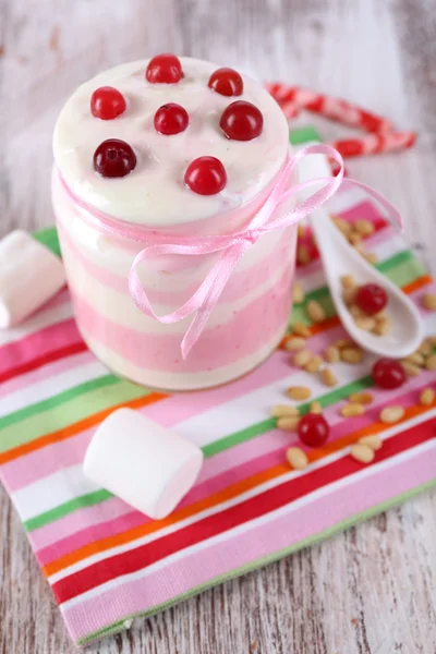 Raspberry milk dessert — Stock Photo, Image