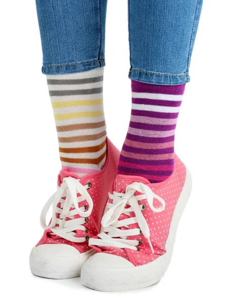 Female legs in colorful socks — Stock Photo, Image