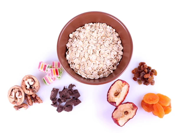 Oatmeal in bowls with apple — Stock Photo, Image