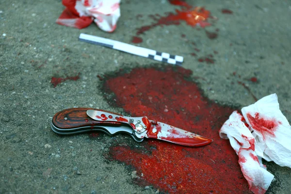 Bloody knife and evidence — Stock Photo, Image