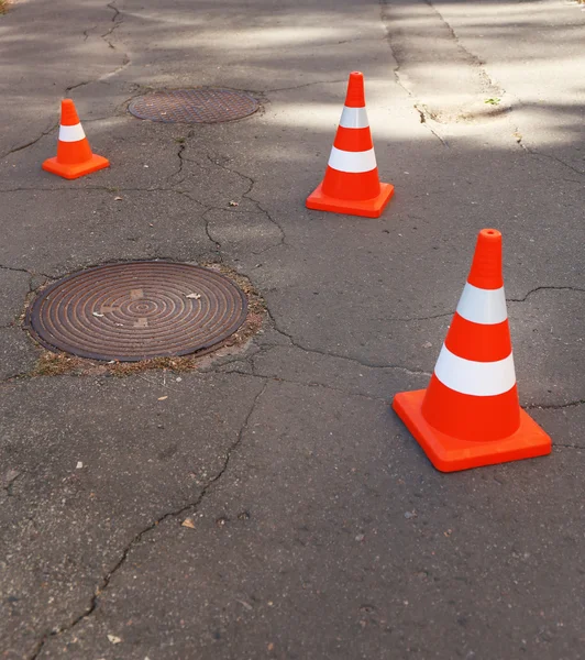 Traffic cones on road — Stock Photo, Image