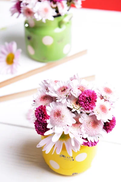 Beautiful flowers in cans — Stock Photo, Image