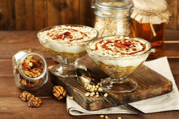 Tasty dessert with oat flakes — Stock Photo, Image