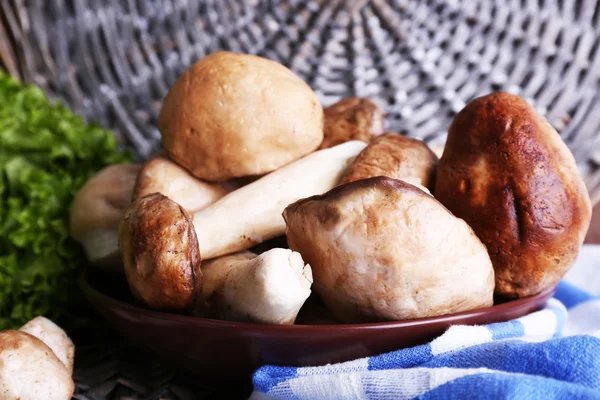 Wild mushrooms on plate — Stock Photo, Image