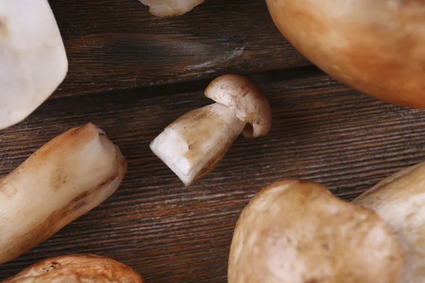 Lesní houby na dřevěný stůl — Stock fotografie