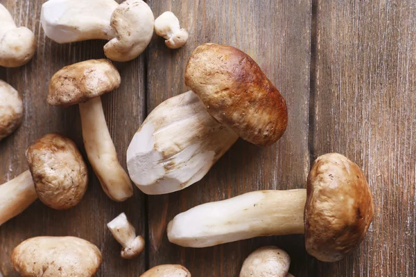 Champignons sauvages sur table en bois — Photo