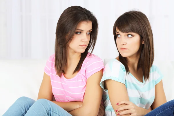 Beautiful girls twins quarreled — Stock Photo, Image