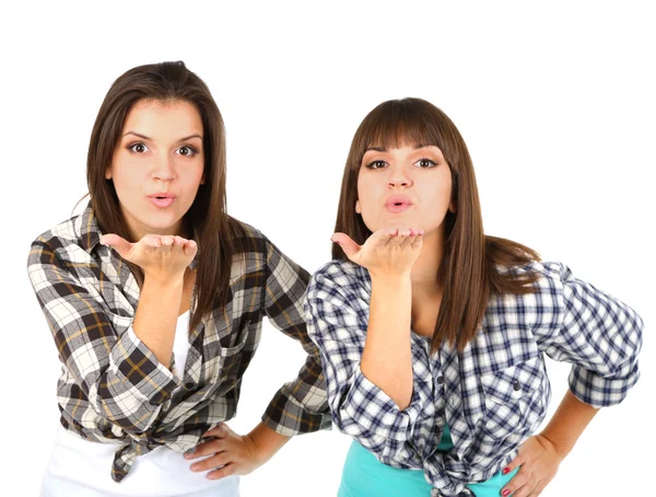 Meninas bonitas gêmeos isolados no branco — Fotografia de Stock