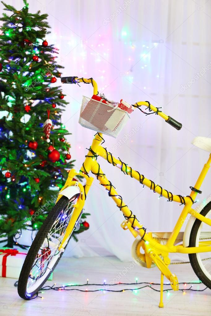 Bicycle near Christmas tree