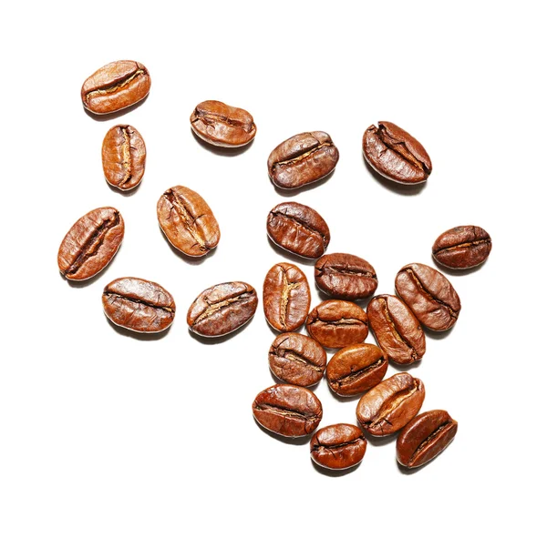 Kahve çekirdekleri, üzerinde beyaz izole — Stok fotoğraf
