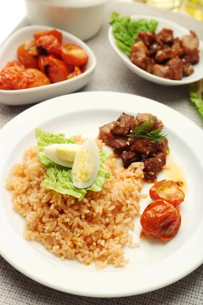 Tasty rice served on table, close-up — Stock Photo, Image