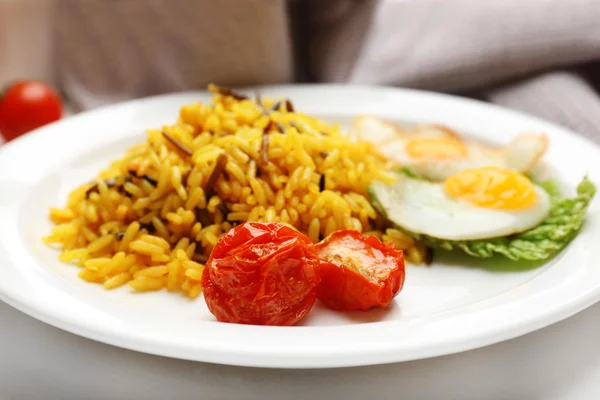 Tasty rice served on table, close-up — Stock Photo, Image