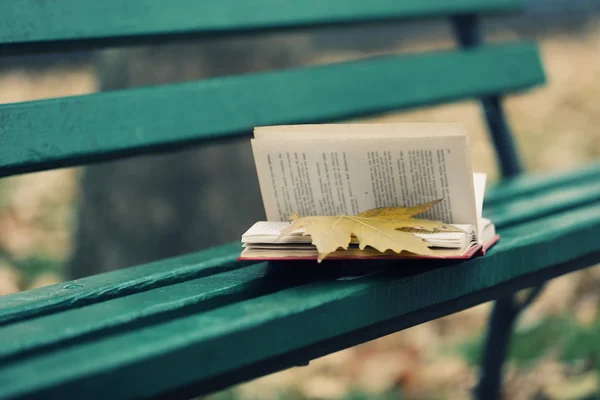 Open book with leaf — Stock Photo, Image