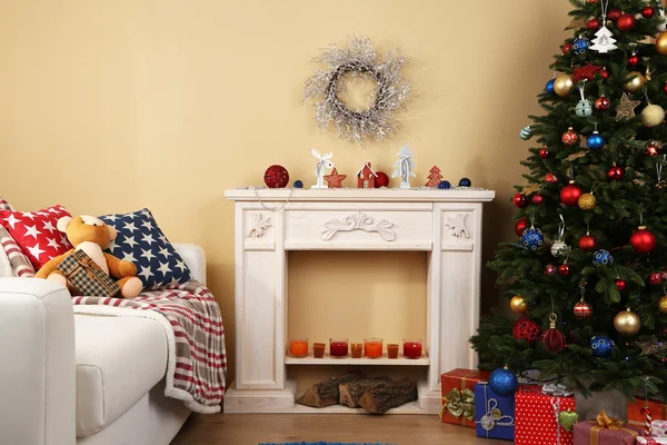 Christmas interior with sofa