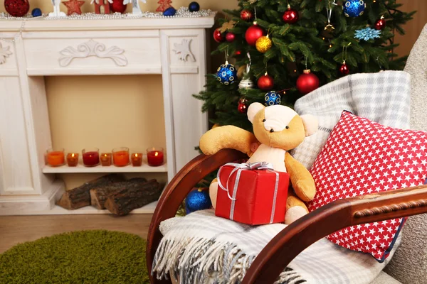 Interno natalizio con sedia a dondolo — Foto Stock