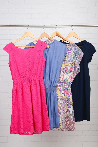 Female dresses on hangers — Stock Photo, Image