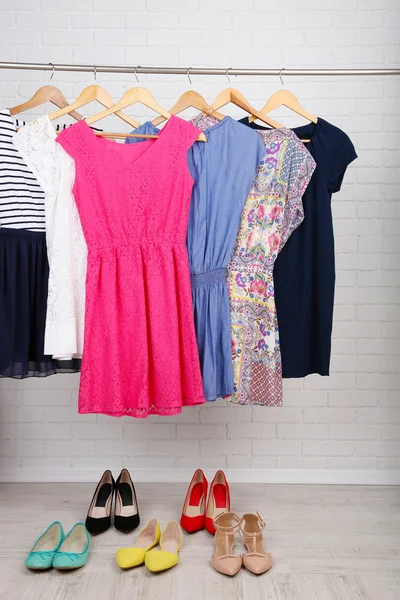 Female dresses on hangers — Stock Photo, Image