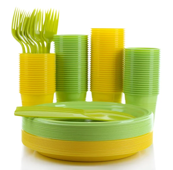 Jasne, plastikowe naczynia jednorazowe — Zdjęcie stockowe