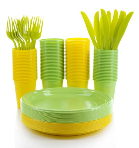 Bright plastic disposable tableware — Stock Photo, Image