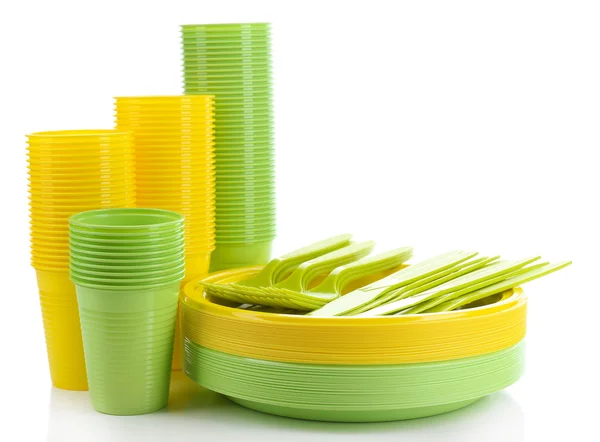 Яскравий пластиковий одноразовий посуд — стокове фото