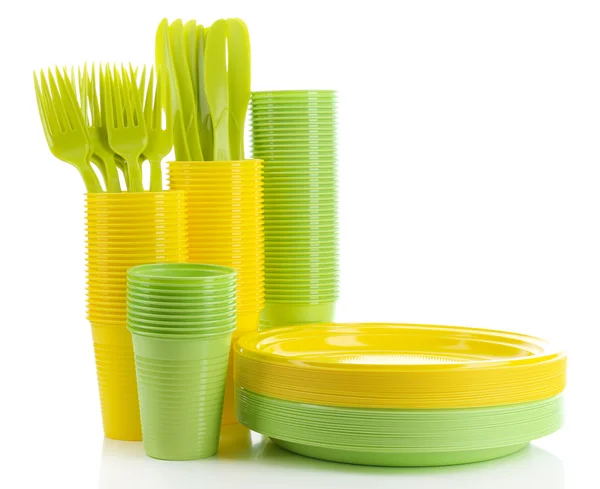 Bright plastic disposable tableware — Stock Photo, Image