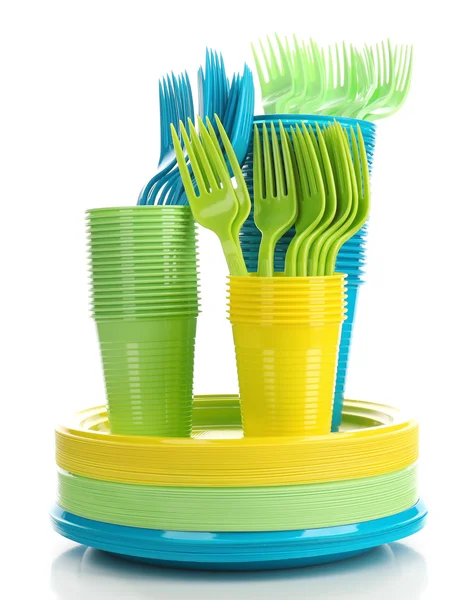 Světlé plastové jednorázové nádobí — Stock fotografie