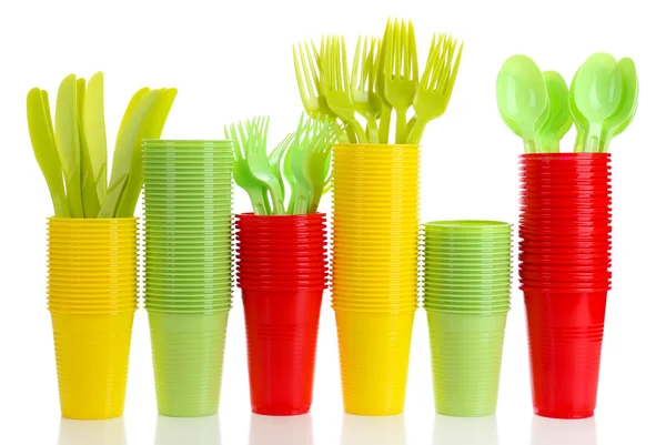 Bright plastic disposable tableware — Stock Photo, Image