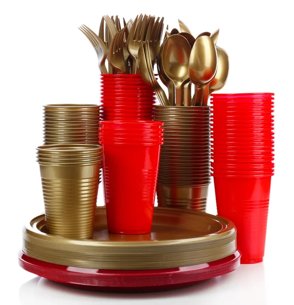 Bright plastic disposable tableware — Stock Photo, Image