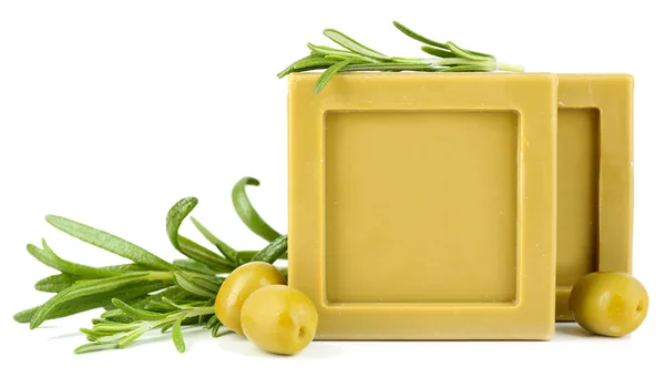 Bars of natural soap with rosemary — Stock Photo, Image
