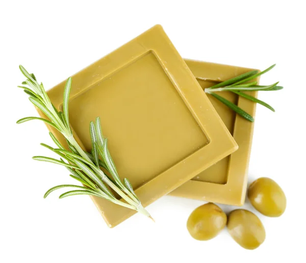 Bars of natural soap with rosemary — Stock Photo, Image