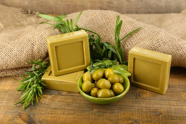 Bars of natural soap with rosemary — Stock Photo, Image