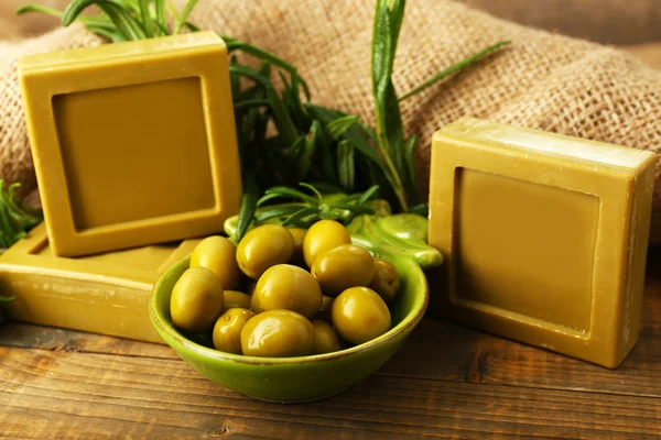 Bars of natural soap with rosemary — Stock Photo, Image