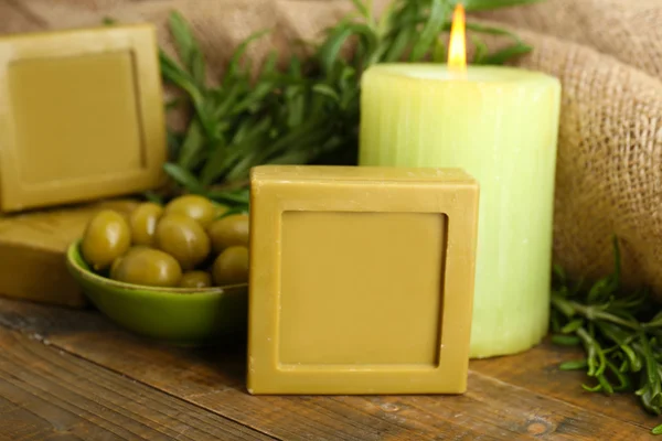 Bars of natural soap with rosemary — Stock Photo, Image