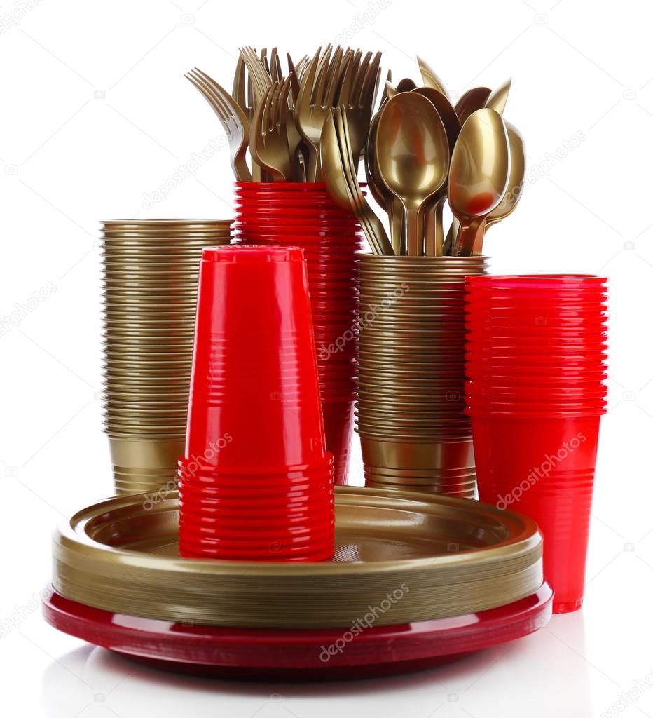 Bright plastic disposable tableware