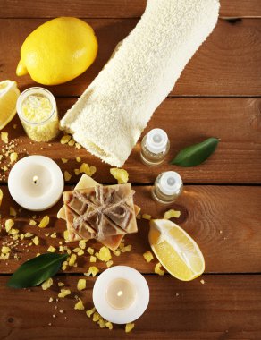 Spa natürmort ahşap plakalar üzerinde