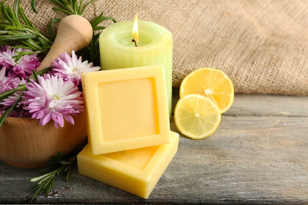 Handmade soap with rosemary branches — Stock Photo, Image