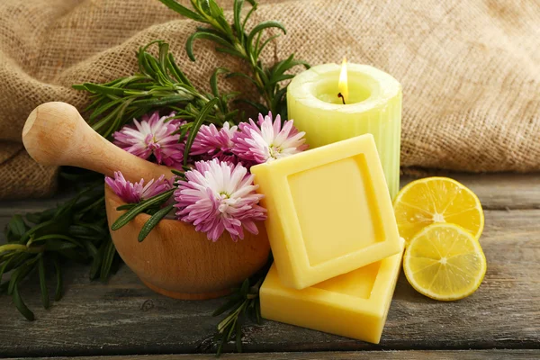 Handmade soap with rosemary branches — Stock Photo, Image