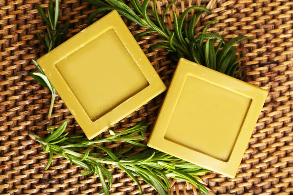 Handmade soap with rosemary branches — Stock Photo, Image